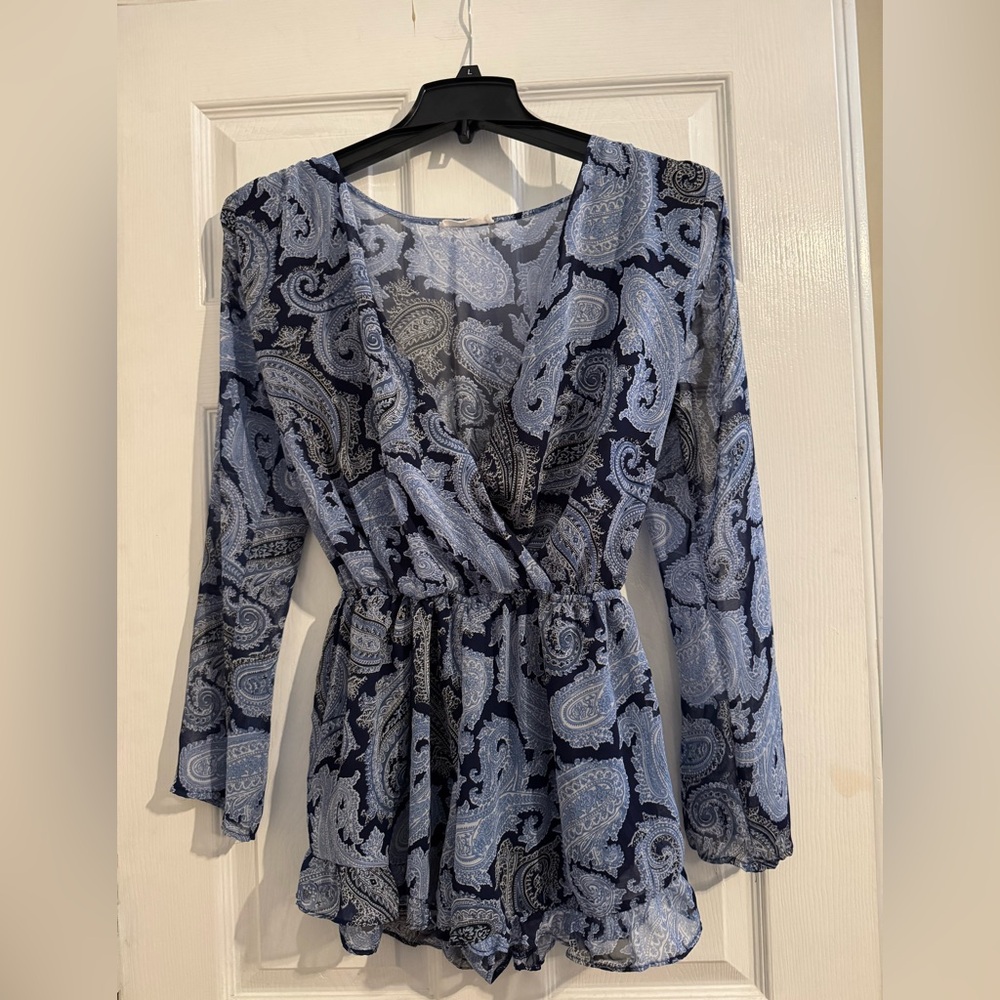 Honey Belle Navy and Light Blue Paisley Jumpsuit